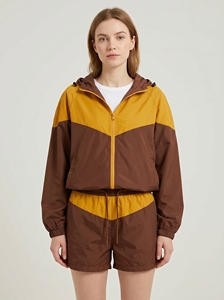 Chaqueta Deportiva con Capucha para Mujer, Diseño Color Block, Cierre de Cremallera, Resistente al Viento, Tejido de Poliéster, para Otoño - Product Image 1