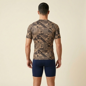 Men's Geometric Pattern Compression Shirt Short Sleeve O-Neck Quick Dry Sporty Fit Active Wear - Product Image 6