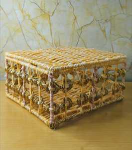 Handmade Gold Braided Woven <b>Storage</b> Basket with <b>Lid</b> Luxury Decorative Rope Organizer Box Eco-Friendly Gift Hamper <b>Bin</b> - Product Image 2
