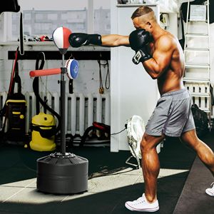 Sacco da Boxe Autoportante Regolabile in Altezza (64-81 pollici) in PU con Barra di Reazione Riempibile con Sabbia e Ventose per Adolescenti - Product Image 2