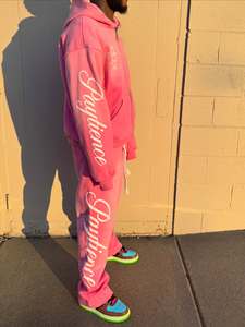 <b>Pink</b> Hooded Zip-Up Sweatshirt Custom Screen Print Fleece Cotton Box Thick Heavy 360gsm <b>Mens</b> Boxy Fit Zip up <b>Hoodies</b> - Product Image 4