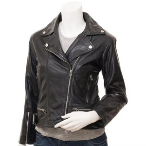 Custom Logo Design Ladies Biker Genuine Sheepskin Leather Jacket Waterproof Filled Breathable All Seasons Cotton Lined Plain - Product Image 3
