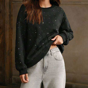 Sweat-shirt pour femme, design hiver, strass, qualité supérieure, haut brillant avec logo sur le devant, écologique, respirant, tenue élégante - Product Image 4
