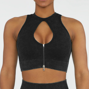 Nuevo Sujetador Deportivo de Yoga 2026 de Moda con Efecto Sand Wash para Mujer, Top Corto Acanalado Transpirable Sin Costuras y Chaleco con Cremallera, Ropa Deportiva para Gimnasio y Athleisure - Product Image 6