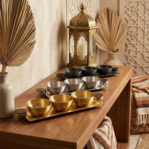 Ensemble de 3 bols à dattes modernes en métal avec plateau, finition dorée, pour la maison et les restaurants, pour servir des dattes et des fruits secs, en gros - Product Image 5