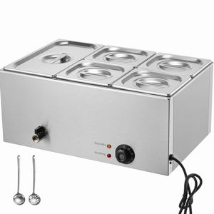 Scaldavivande Professionale Commerciale 24QT, 5 Vasche, Elettrico, 1200W, da Banco, in Acciaio Inossidabile, Buffet Bain Marie Manuale - Product Image 1