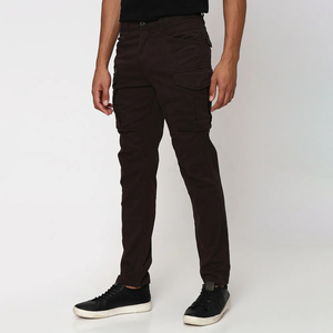 Pantalon cargo noir pour homme 100% coton toile coupe droite plusieurs poches décontracté automne taille élastique braguette boutonnée taille haute - Product Image 2