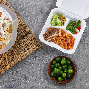 Contenedores de Papel con 3 Compartimentos, 100% Compostables, Resistentes al Agua, con Tapa Abatible, de Bagazo Natural Desechable - Product Image 3