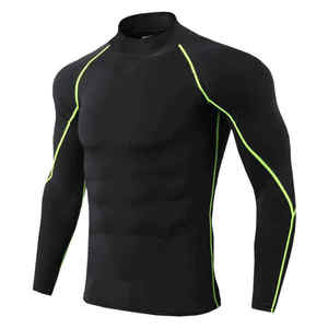 Premium Compression Unisex <b>Long</b> <b>Sleeve</b> Rash Guard Quick Dry Spandex 220g Heat-Transfer Printed Fitness Shirt <b>Tops</b> <b>Black</b> Green - Product Image 1