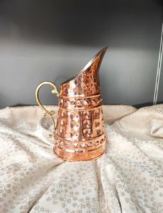 Vintage Copper Pitcher With Hammered Texture And Handle <b>Large</b> Capacity Home Drinkware - Product Image 1