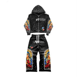 Survêtement en coton 100% vintage lavé, délavé au soleil, avec logo brodé personnalisé, appliqué et strass, pour homme - Product Image 6