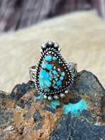 Bague ajustable turquoise en argent sterling, bijoux artisanaux du sud-ouest, pierre précieuse bleue, bague de cocktail