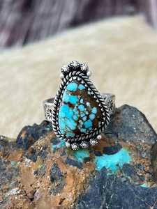 Turquoise Adjustable Ring in Sterling Silver Handmade Artisan Southwest Jewelry Blue Gemstone Cocktail Ring - Product Image 6