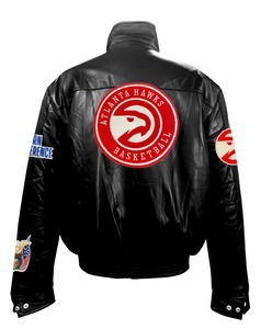 เสื้อแจ็คเก็ตพัฟเฟอร์ Atlanta Hawks หนังแท้ กันลม เป็นมิตรกับสิ่งแวดล้อม สไตล์สตรีทแวร์ สีดำล้วน - Product Image 2