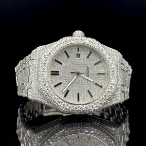 Montre-bracelet pour homme très vendue, haute qualité, diamant Moissanite VVS, bracelet en acier inoxydable, mouvement à quartz, aiguilles, style Hip Hop glacé - Product Image 1