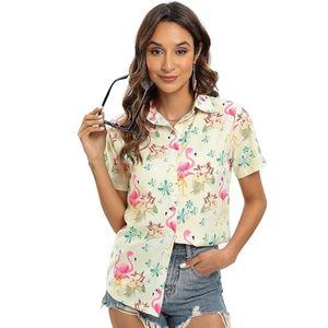 Camisa Hawaiana Informal para Mujer, Blusa Holgada con Botones y Estampado Floral Tropical para la Playa o el Verano - Product Image 1