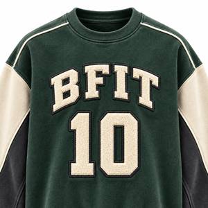 Premium Custom Unisex Oversized Color Block Autumn Fleece Eco-Friendly Varsity <b>Crewneck</b> Pullover Embroidered Front Logo Number - Product Image 2