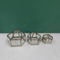 Coffret à Bijoux en Verre et Laiton au Design Artisanal Géométrique, Lot de 3 Boîtes à Bijoux Vintage Dorées Multi-Tailles pour Bagues de Mariage, Vitrine Transparente