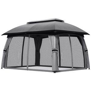Modern 10x13 ft Patio Gazebo <b>Canopy</b> with Vented <b>Roof</b> and Netting Dark Gray Aluminum Pole Outdoor Garden Furniture Shelter - Product Image 1