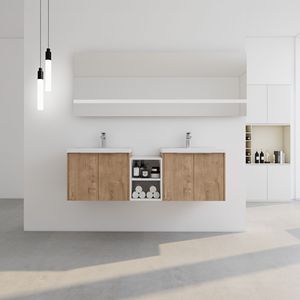 Meuble-lavabo de salle de bain à fermeture douce de 60 pouces avec lavabo intégré de 24 pouces, armoire combinée de 12 pouces et petites étagères de rangement (emballage KD) - Product Image 1