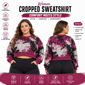 Sweat-shirt court pour femme imprimé par sublimation, haut d'hiver en molleton bouclette, t-shirt court en molleton bouclette tie-dye pour femme - Product Image 3