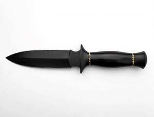 Custom Handcrafted Matte Black Steel Spear-Point <b>Craft</b> <b>Tool</b> with Ebony Wood & Brass Filework Handle - Product Image 1