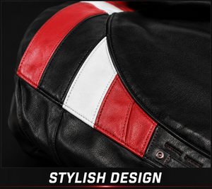 Chaqueta de Motociclista de Cuero para Hombre, Color Negro, Rojo y Blanco, Manga Larga, Resistente al Viento, para Todas las Estaciones, Ropa de Carreras para Hombre y Mujer - Product Image 3
