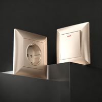Interrupteur mural doré standard UE 10A 250V IP20 ignifuge 2 modules moderne en PC pour maison et hôtel