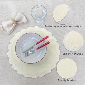 Set di 4 tovagliette in lino e cotone con ricamo floreale a festoni, 38 cm, tessuto con trama in lino naturale, lavabili in lavatrice - Product Image 6