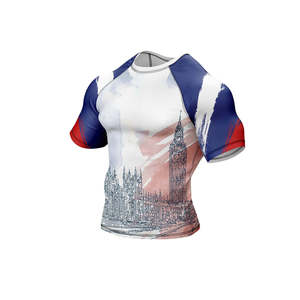 Wholesale Men's Rash Guards Sportswear Custom Logo Digital Print Solid Breathable Lightweight 160g Polyester/Nylon Rash Guards - Product Image 5