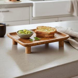 Wooden Pedestal Cake Stand Rustic Rectangular Serving Tray Decorative Risers for <b>Kitchen</b> Bathroom Home Decor - Product Image 5