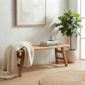 Solid Wood Long Dining <b>Bench</b> Modern Minimalist A Line Frame Leg Natural Teak Style Wooden <b>Bench</b> Entryway Home Seating Furniture - Product Image 5