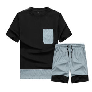 Ensemble short et haut décontracté pour homme, été, en polyester/coton écologique, imperméable et respirant, avec logo personnalisé et impression numérique – Vente en gros - Product Image 1