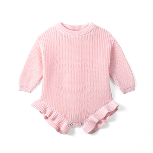 Nouvelle Combinaison Bébé Fille Tricotée Hiver Couleur Unie Adorable 100% Coton à Volants ODM & OEM Vietnam - Product Image 4
