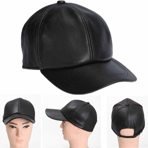 <b>Black</b> Leather <b>Baseball</b> <b>Cap</b> Unisex Adjustable Casual Hat Four Seasons Adult Fit - Product Image 3