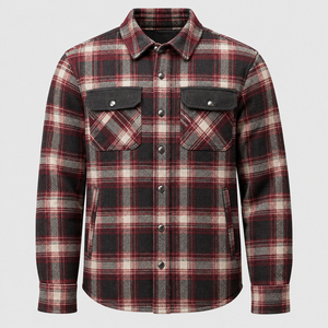 Wholesale Streetwear <b>Flannel</b> Shirt <b>Jacket</b> Long Sleeve Plaid Polyester Lined Breathable - Product Image 2