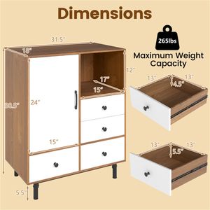 Credenza Moderna Stile Mid-Century con 4 Cassetti, Mobile Buffet Ecologico in Vetro Naturale per Sala da Pranzo e Soggiorno - Product Image 5