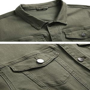 เสื้อแจ็คเก็ตยีนส์สีเขียวมะกอกสำหรับผู้ชาย ทรงปกติ ปิดด้วยเชือกผูก สไตล์วินเทจลำลอง สำหรับฤดูใบไม้ร่วง สีพื้น ผ้าทอ คุณภาพสูง - Product Image 5