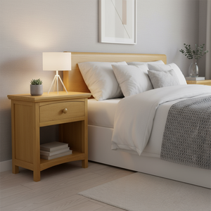 Modern Wooden Nightstand With 1 Drawer Scandinavian Style Bedroom Furniture Storage Side <b>Table</b> Light Brown Finish - Product Image 5