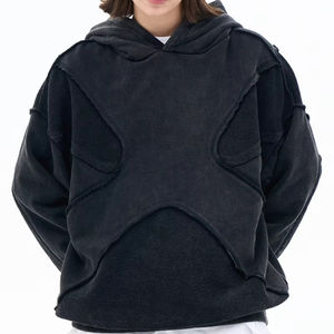 Sweat à capuche en molleton 100% coton pour femme, style vintage, personnalisé OEM, délavé à l'acide, tricoté, design patchwork, haute qualité, pour l'hiver - Product Image 4