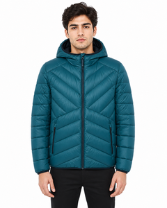 Veste matelassée bleu sarcelle pour homme, élégante, à manches longues, à capuche, veste d'hiver chaude, veste matelassée de qualité supérieure, vêtements d'extérieur isolés, décontractée - Product Image 1