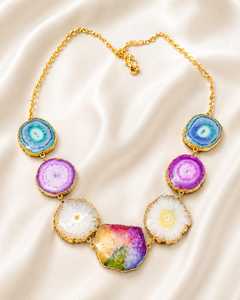 Collar con Colgante de Ágata Chapado en Oro, Estilo Bohemio, Joyería para Mujer, Accesorio de Moda para Fiestas - Product Image 1
