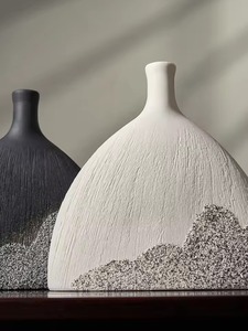 Modern Minimalist <b>White</b> Ceramic Flower Vase With Floral Accents Decorative Home <b>Table</b> Centerpiece - Product Image 4