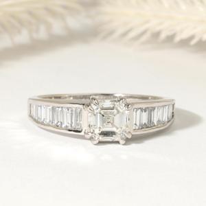 Bague demi-éternité empilable en or massif 14 carats avec diamants de laboratoire taille Asscher et baguette, bijoux fins, alliance de mariage en diamants de laboratoire - Product Image 4