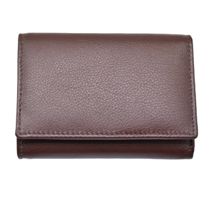 Genuine Leather Tri-Fold <b>Wallet</b> Unisex Minimalist Design Fold Closure Brown Daily Use Short Length - Product Image 1