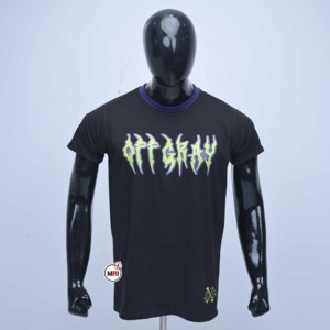 T-shirts en jersey de coton sur mesure à manches courtes, col rond, coupe classique, avec impression de lettres blanches, style PUNK, bordure contrastée - Product Image 1