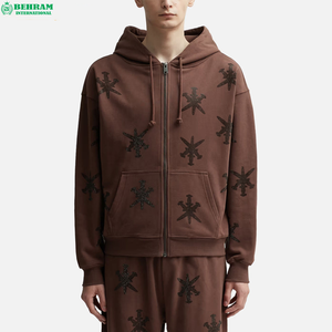 Sweat-shirt à capuche zippé de qualité supérieure pour homme, coupe oversize, en coton French Terry délavé à l'acide, avec imprimé lettres et poche avant. - Product Image 4