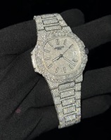 Luxuriöse Elegante Herren-Armbanduhr mit Abgerundeter Quadratischer Form, Mechanisches Uhrwerk ETA, Edelstahl 40mm 20mm Armband, Kristall-Diamant-Lünette, Analog, 100 Bar