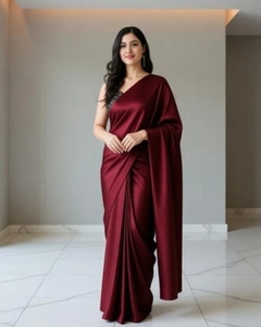 KV Women's Soild/Plain Bollywood Silk Blend <b>Saree</b> With Unstitched Blouse (<b>Maroon</b>) - Product Image 6