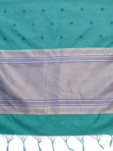 Sari long en soie mélangée bleu à double bordure, avec bordure tissée Zari verte, tenue traditionnelle indienne pour mariage, robe Diwali pour femme, livraison rapide - Product Image 4